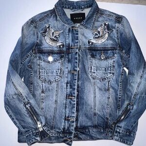 BlankNYC Womens Size Small Out of Sight Out of Mind Embroidered Denim Jacket